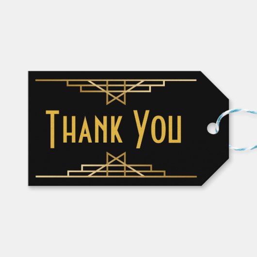 Art Deco Dank u Zwart & Goud Grote Gatsby Party Cadeaulabel (Voorkant (Horizontaal))