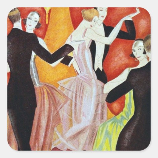 Art Deco Dansende Paren 1920 Balzaal Vierkante Sticker (Voorkant)