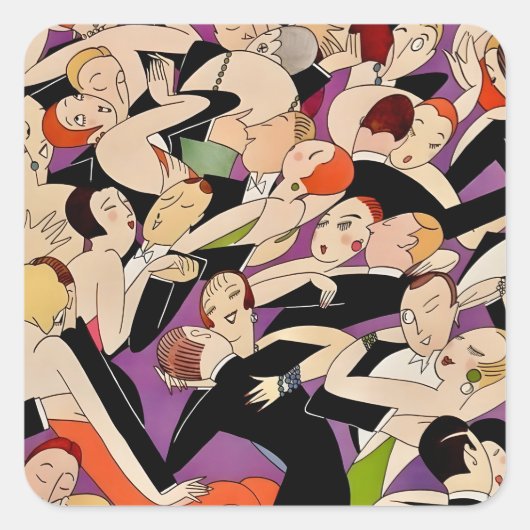 Art Deco Dansende Paren Patroon | Jazz Era 1920 Vierkante Sticker (Voorkant)