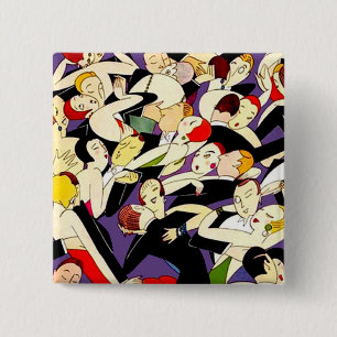 Art Deco Dansende Paren Patroon Jazz Era Jaren 2 Vierkante Button 5,1 Cm