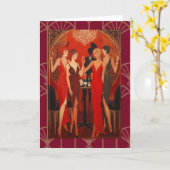 Art Deco - De dames in het rood Kaart (Gele Bloem)