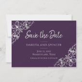 Art Deco Decadence | Paarse en Silver Filigree Save The Date (Voorkant)