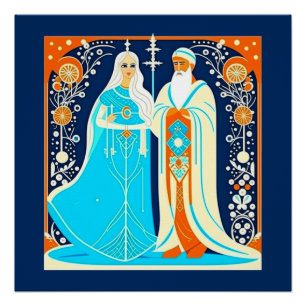 Art Deco Ded Moroz en Snow Maiden Perfect Poster
