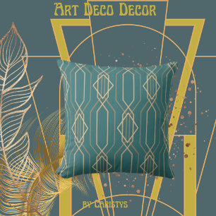 Art Deco Deep Blue/Green met Gold Kussen