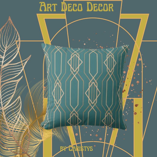Art Deco Deep Blue/Green met Gold Kussen (Creator heeft geüpload)
