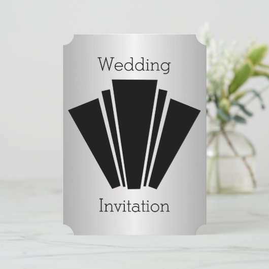 Art Deco Design Black en Silver Wedding Kaart (Staand voorkant)
