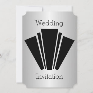 Art Deco Design Black en Silver Wedding Kaart