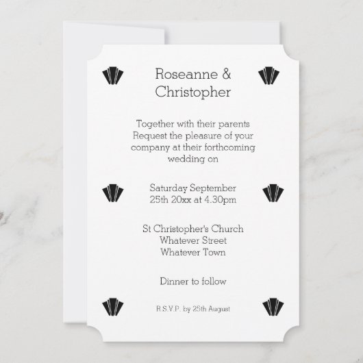 Art Deco Design Black en White Weddenation Kaart (Achterkant)
