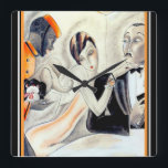 Art Deco Design Clock door Dodo Vierkante Klok<br><div class="desc">Cute and Colorful "her Greatest Wish" Art Deco Print by Dodo</div>