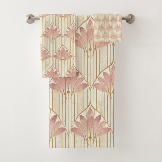 Art Deco Design in Dusty Pink en Roos Gold Bad Handdoek (Insitu)