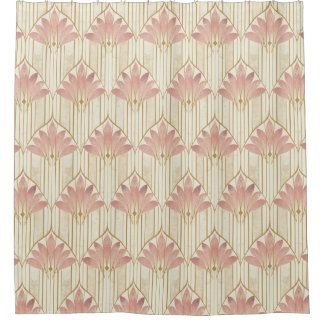 Art Deco Design in Dusty Pink, Ivoor en Roos Gold Douchegordijn