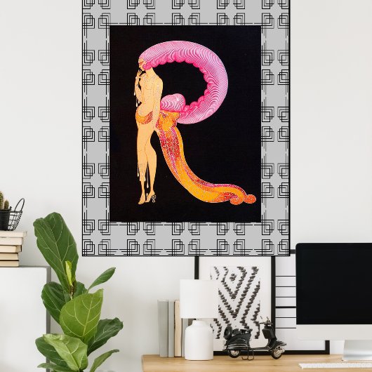 Art Deco Design met Erte's letter R Poster (Thuiskantoor)