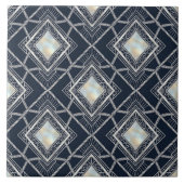 Art Deco Diamant Geometrisch Zilver Marine Inlegwe Tegeltje (Voorkant)