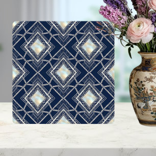 Art Deco Diamant Geometrisch Zilver Marine Inlegwe Tegeltje