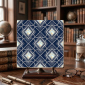 Art Deco Diamant Geometrisch Zilver Marine Inlegwe Tegeltje