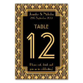 Art Deco Diamanten Patroon Bruiloft Tafel Nummer Kaart