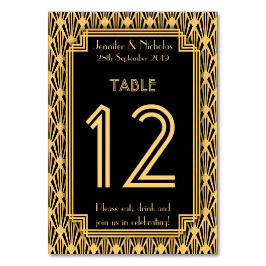 Art Deco Diamanten Patroon Bruiloft Tafel Nummer Kaart (Voorkant)