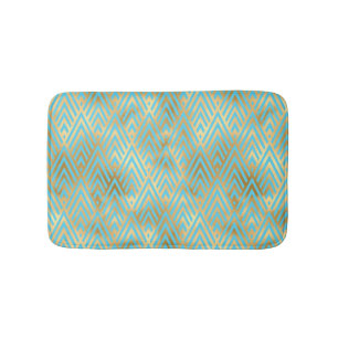 Art Deco Diamanten Patroon, Turquoise & Goud Badmat