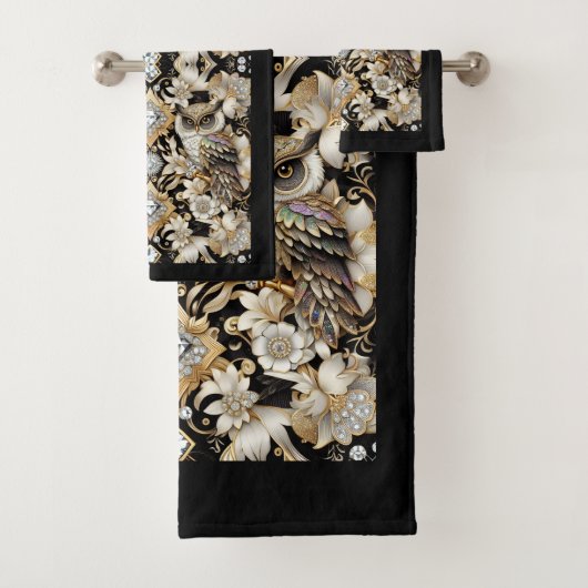 Art Deco Diamanten Uil Bad Handdoek (Insitu)