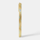 Art Deco diamantpatroon, goud en turquoise, script iPhone 15 Case (Linkerkant)