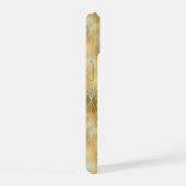Art Deco diamantpatroon, goud en turquoise, script iPhone 15 Case (Rechterkant)