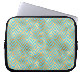 Art Deco diamantpatroon, turquoise en goud Laptop Sleeve