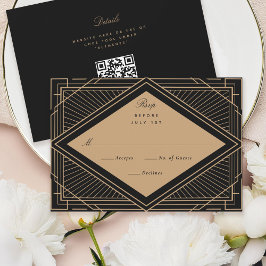 Art Deco Diamond Black en Gold RSVP Kaartje