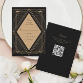 Art Deco Diamond Black en Gold RSVP Kaartje