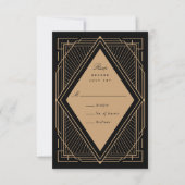 Art Deco Diamond Black en Gold RSVP Kaartje (Voorkant)