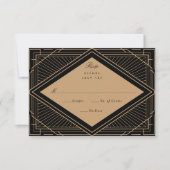 Art Deco Diamond Black en Gold RSVP Kaartje (Voorkant)