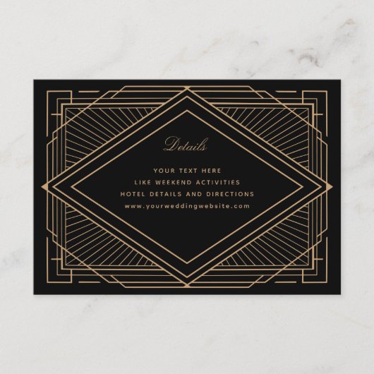 Art Deco Diamond Black en Gold Wedding Informatiekaartje (Voorkant)