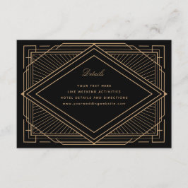 Art Deco Diamond Black en Gold Wedding Informatiekaartje