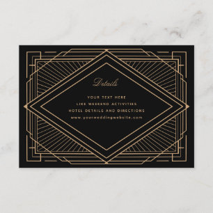 Art Deco Diamond Black en Gold Wedding Informatiekaartje