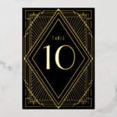 Art Deco Diamond Black Gold Wedstrijding Table Num Folie Uitnodiging (Voorkant)
