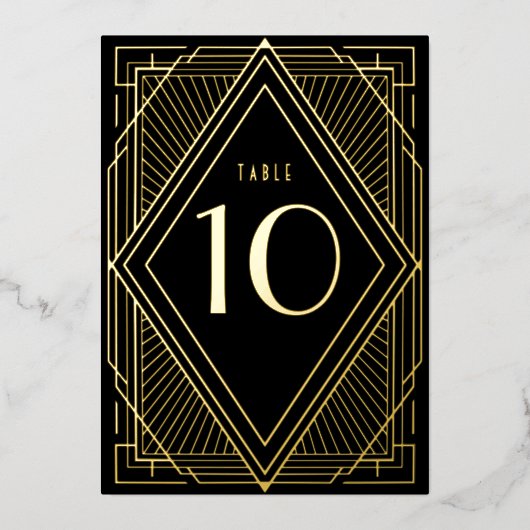 Art Deco Diamond Black Gold Wedstrijding Table Num Folie Uitnodiging (Voorkant)