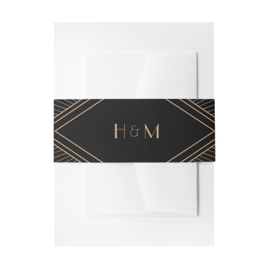Art Deco Diamond Black Wedding Uitnodigingen Wikkel (Voorkant Voorbeeld)