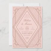 Art Deco Diamond Blush Pink Rose Gold Wedding Kaart (Voorkant)