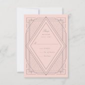 Art Deco Diamond Blush Pink Wedding RSVP Kaartje (Voorkant)