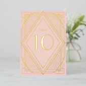 Art Deco Diamond Blush Trouwtafel Nummer Folie Uitnodiging (Staand Voorkant)