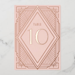 Art Deco Diamond Blush Wedding Table Number Folie Uitnodiging