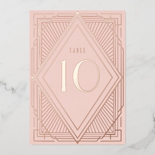 Art Deco Diamond Blush Wedding Table Number Folie Uitnodiging (Voorkant)