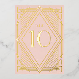 Art Deco Diamond Blush Wedding Table Number Folie Uitnodiging