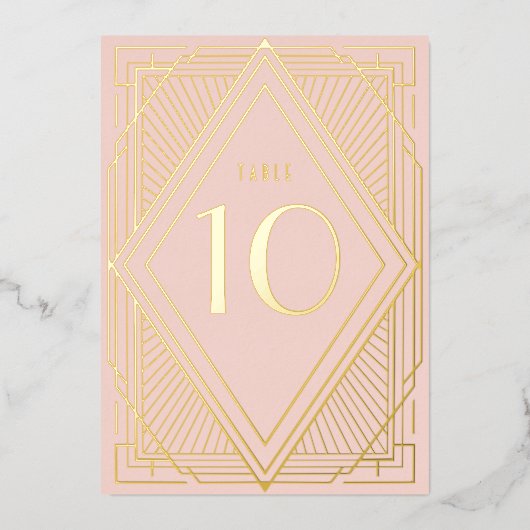 Art Deco Diamond Blush Wedding Table Number Folie Uitnodiging (Voorkant)
