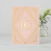 Art Deco Diamond Blush Wedding Table Number Folie Uitnodiging (Staand Voorkant)
