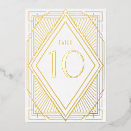 Art Deco Diamond Gold Wedding Table Number Folie Uitnodiging