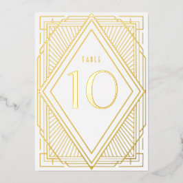 Art Deco Diamond Gold Wedding Table Number Folie Uitnodiging