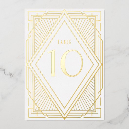 Art Deco Diamond Gold Wedding Table Number Folie Uitnodiging (Voorkant)