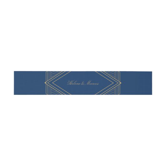 Art Deco Diamond Navy Blue en Gold Wedding Uitnodigingen Wikkel (Vlak)
