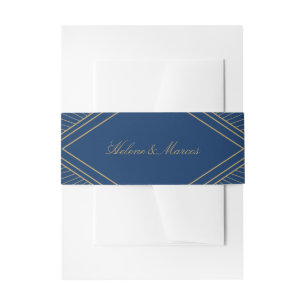 Art Deco Diamond Navy Blue en Gold Wedding Uitnodigingen Wikkel