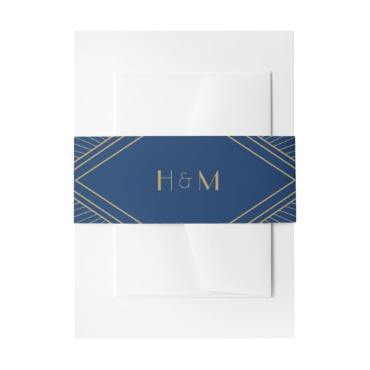 Art Deco Diamond Navy Blue Gold Wedding Uitnodigingen Wikkel (Voorkant Voorbeeld)